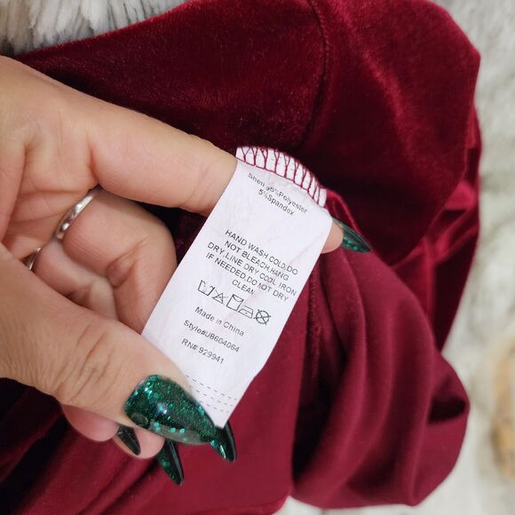 Suzanne Betro Burgundy Red Stretch Velvet 3/4 Sleeve Midi Dress Size Medium - Picture 6 of 7